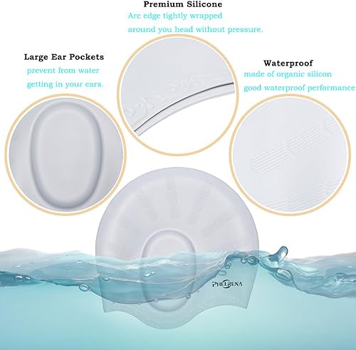 Miniatura 4 de Gorro de natación impermeable de silicona de alta calidad, orejeras de pelo largo, flexible y reversible para adultos, niños, mujeres y hombres,
