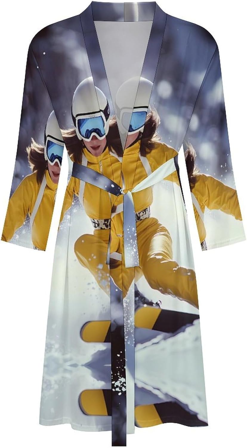 Ski Woman Mens Robe Long Bathrobe for Women Bath Robes Lightweight Soft Printed Sleepwear