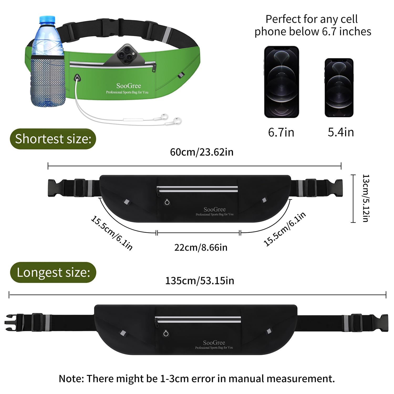 Riñonera delgada para correr para hombre y mujer, con cremallera, impermeable, soporte reflectante ultraligero para teléfono, bolsa de cinturón de ejercicio para correr, caminar, ciclismo, camping,