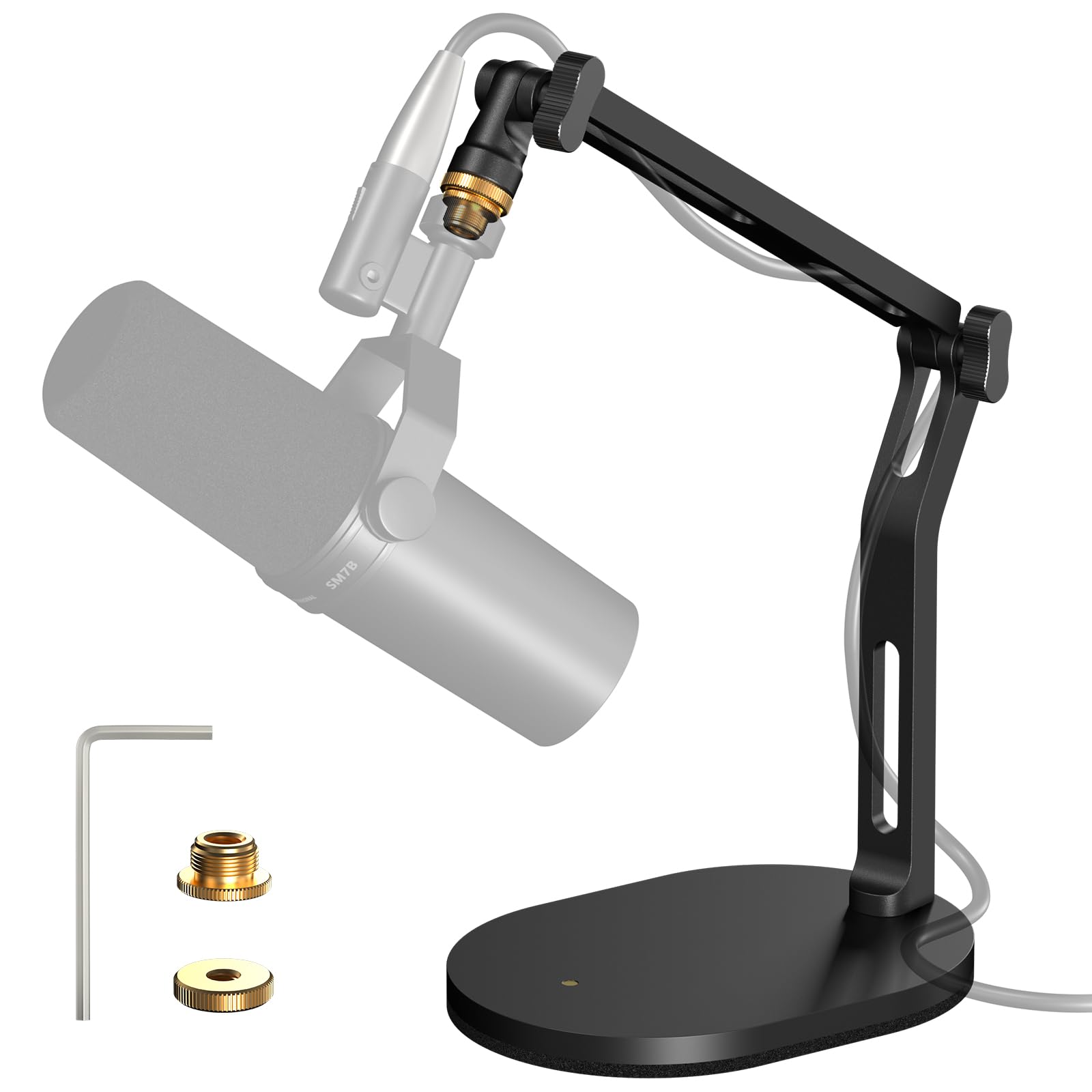 Aokeo Soporte para micrófono, brazo de micrófono de escritorio con adaptador de 3/8 a 5/8 pulgadas, compatible con Blue Yeti, HyperX QuadCast, SoloCast, Shure SM7B, MV7X
