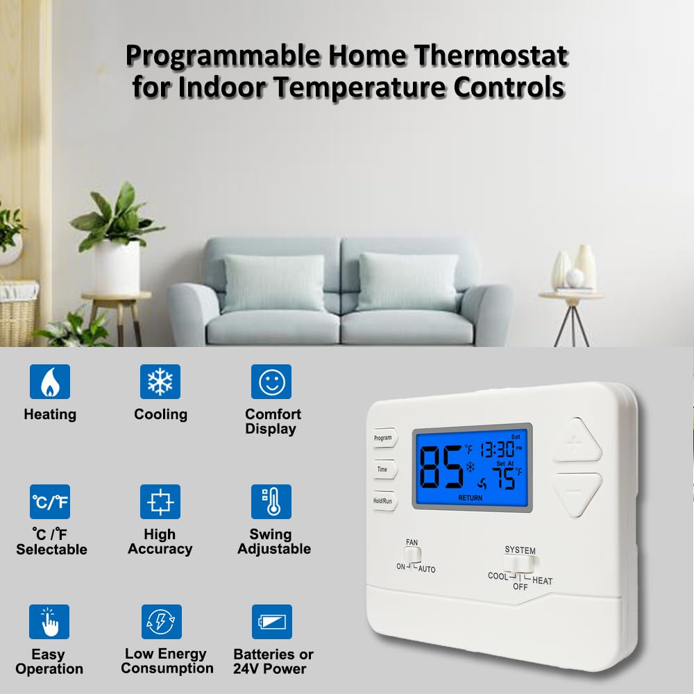 Termostato programable, multietapa, 2 calor/2 frío, termostato avanzado para sistemas HVAC mejorados, retroiluminación azul