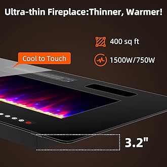 Zionheat 42 inches Electric Fireplace-Wall Fireplace for Living Room-Fireplace Freestanding/Inserts/Wall Mounted with Remote Control, Timer, Dimmer, 12 Flame Colors, 750/1500W, Ultra Thin