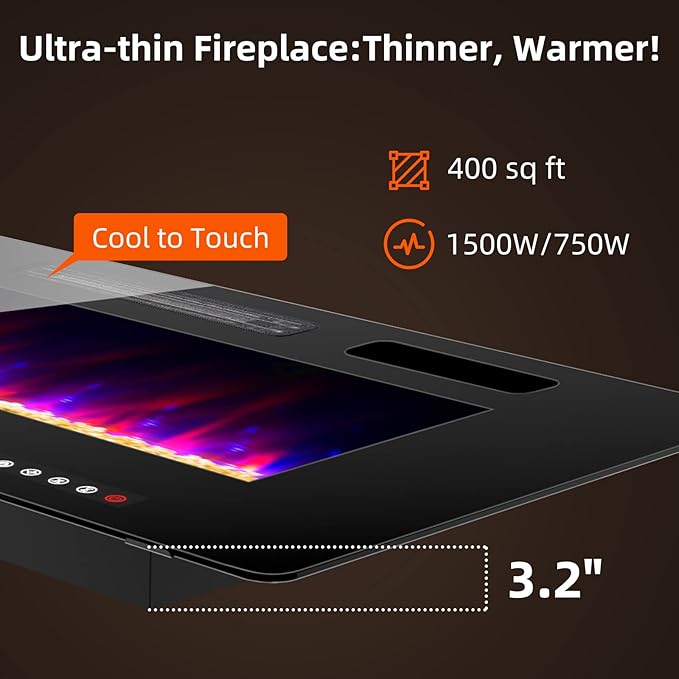 Chimenea Eléctrica Zionheat 50 Pulgadas, Ultra Delgada, Control Remoto miniatura 3