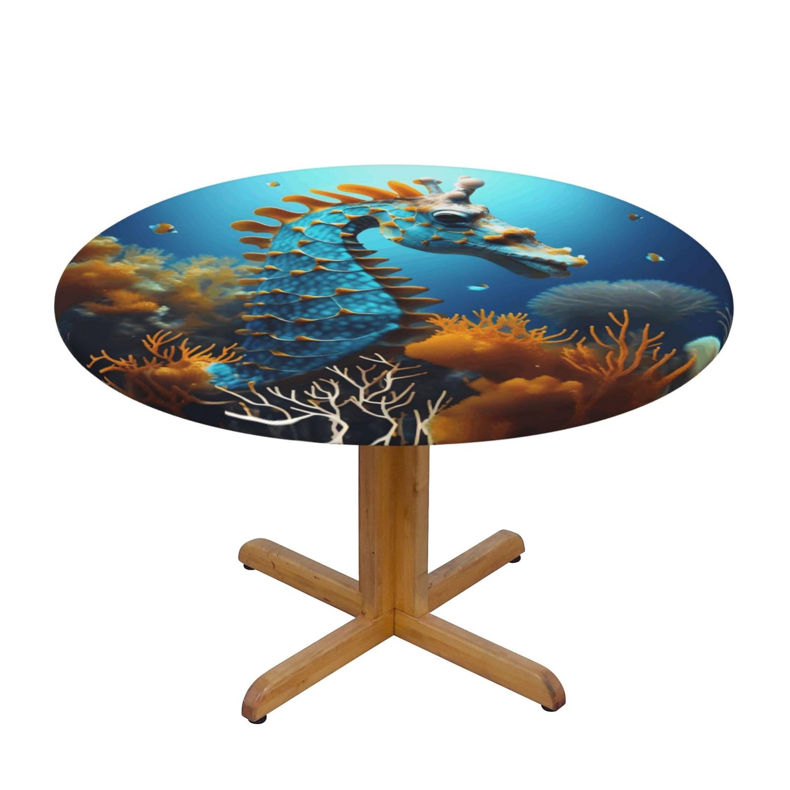 ZQYTGFDC Blue Seahorse S Decorative Round Tablecloth Waterproof Anti Stain Oil Proof Size for 40 50 inch