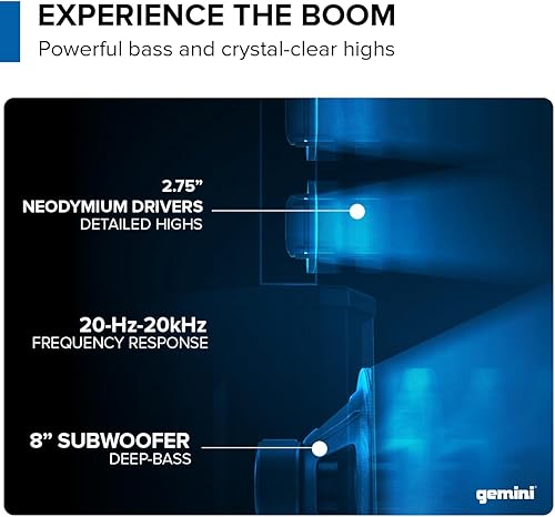Miniatura 3 de Gemini Sistema PA alimentado por batería altavoces inalámbricos de matriz de línea con subwoofer, matriz de columna de 1000 W, mezclador