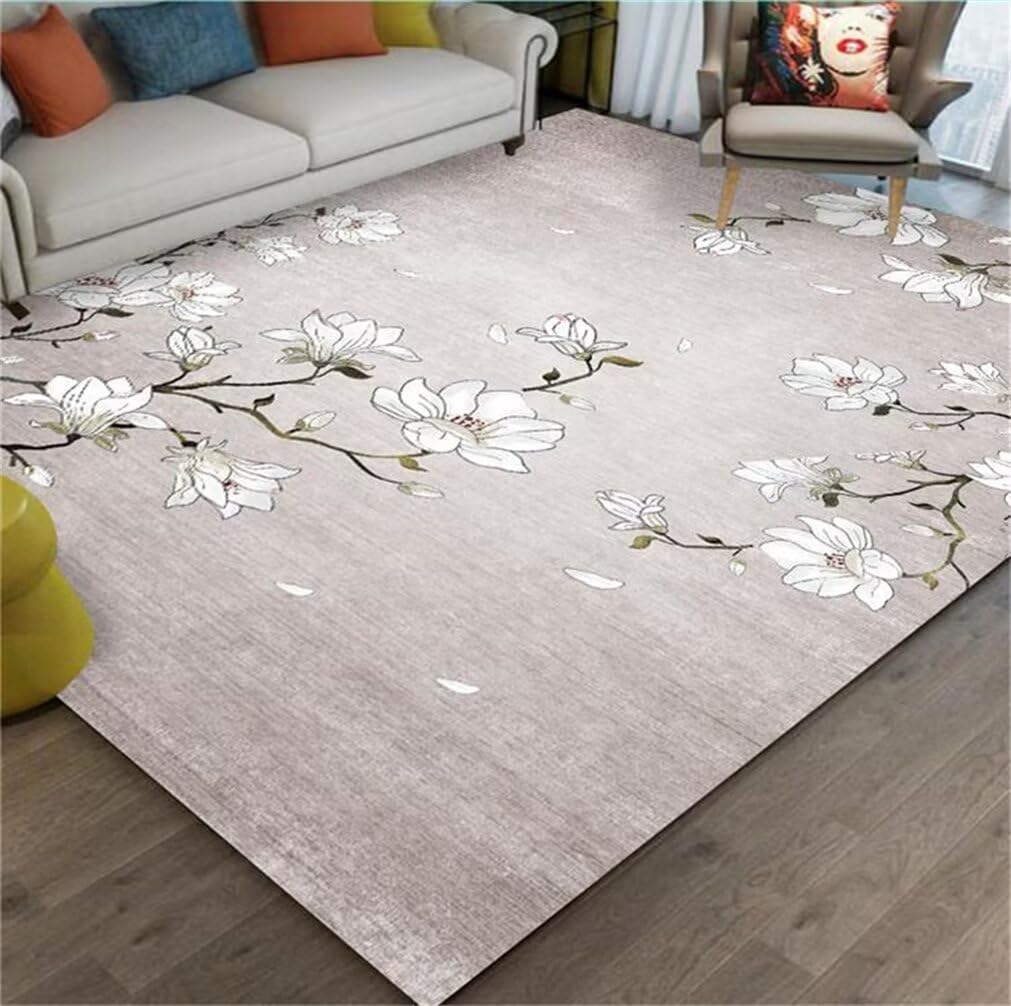 Carpette chambre grand format 250x300cm au motif floral oriental gris