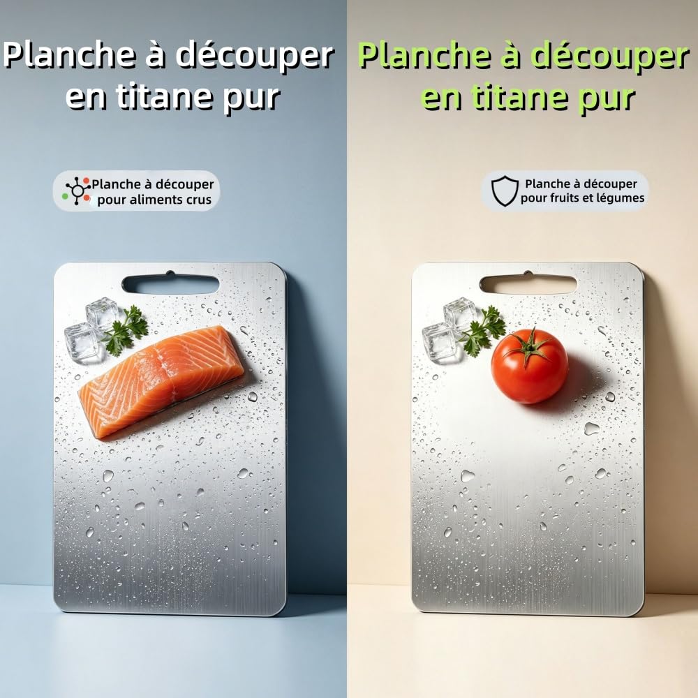 Katori Planche à découper double face en alliage de titane,Résistant aux Odeurs, Poignée Facile à Saisir pour Couper Viande, Légumes, Fruits et Pain