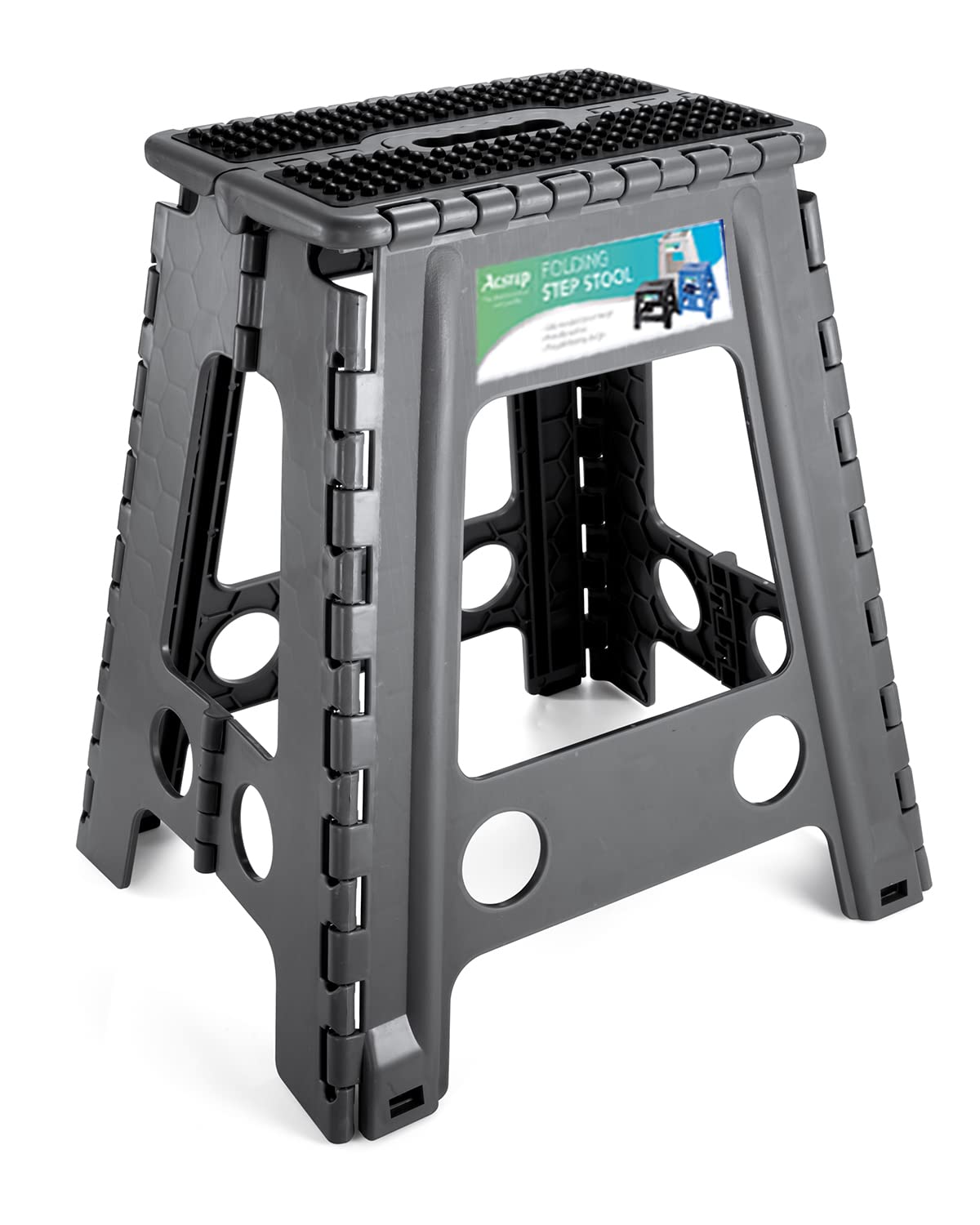 ACSTEPFolding 16 Inch Step Stools for Adults and Kids Non-Slip Foldable Plastic Collapsible Stepping Stool with Handle Holds Up to 300 LBS Dot Grey (1 Pack)