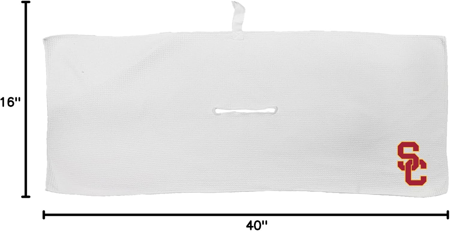 Team Golf NCAA NCAA Microfiber Towel - 16" X 40" (White) with Carabiner Clip, Premium Microfiber with Deep Waffle Pockets- Superior Water Absorption and Quick Dry Golf Cleaning Towel