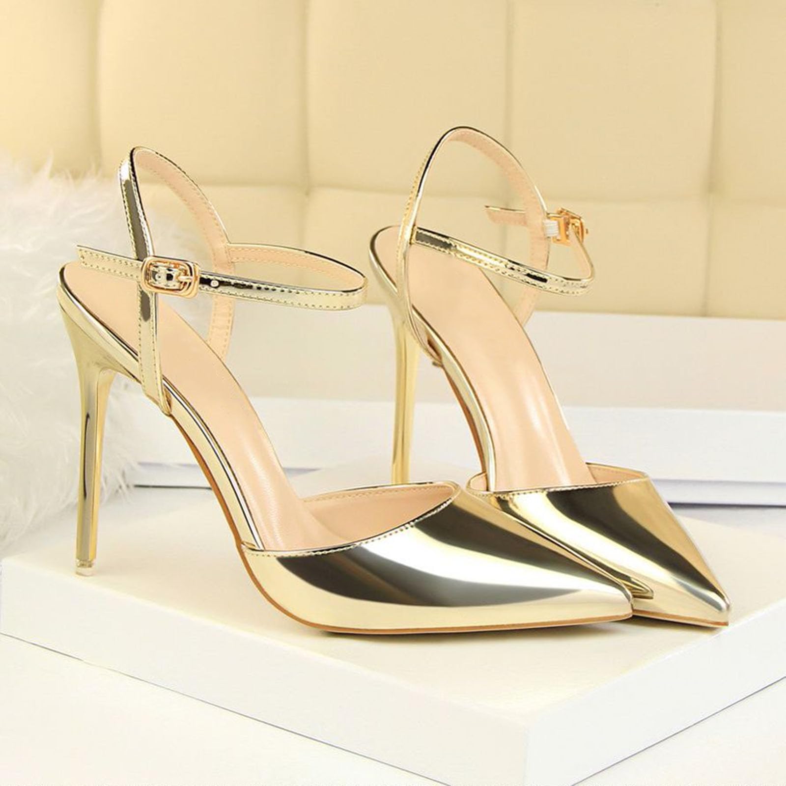 Zapatos de tacón Alto de Mujer Cuero Lacado Correa en el Tobillo 10.5CM