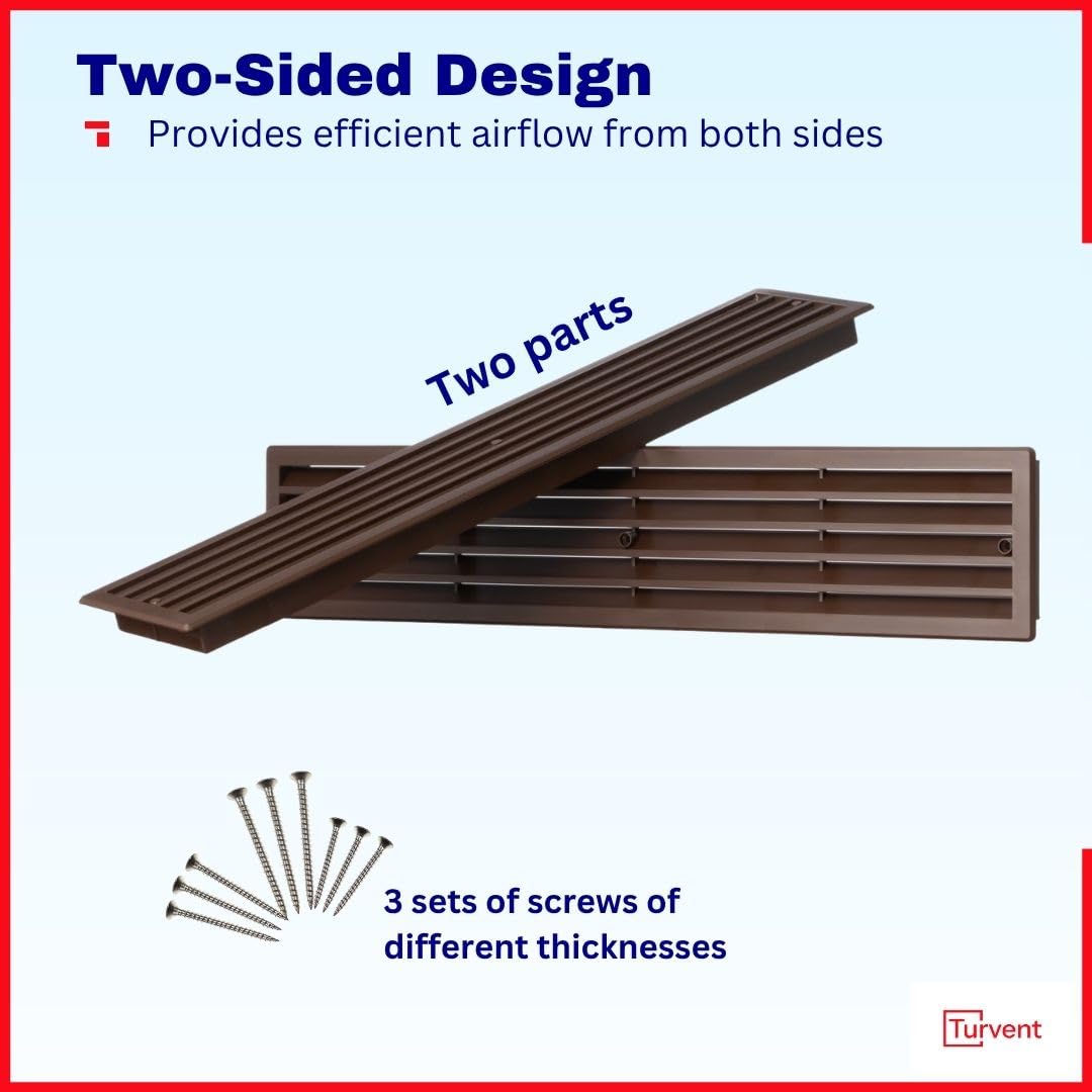 15 Unidades Marrón Rejilla de Ventilación para Puerta 450 x 92 mm Doble Cara – Rejilla de Paso de Aire de Plástico para Puertas – Rejilla de Ventilación Interior para Baño Cocina Garaje