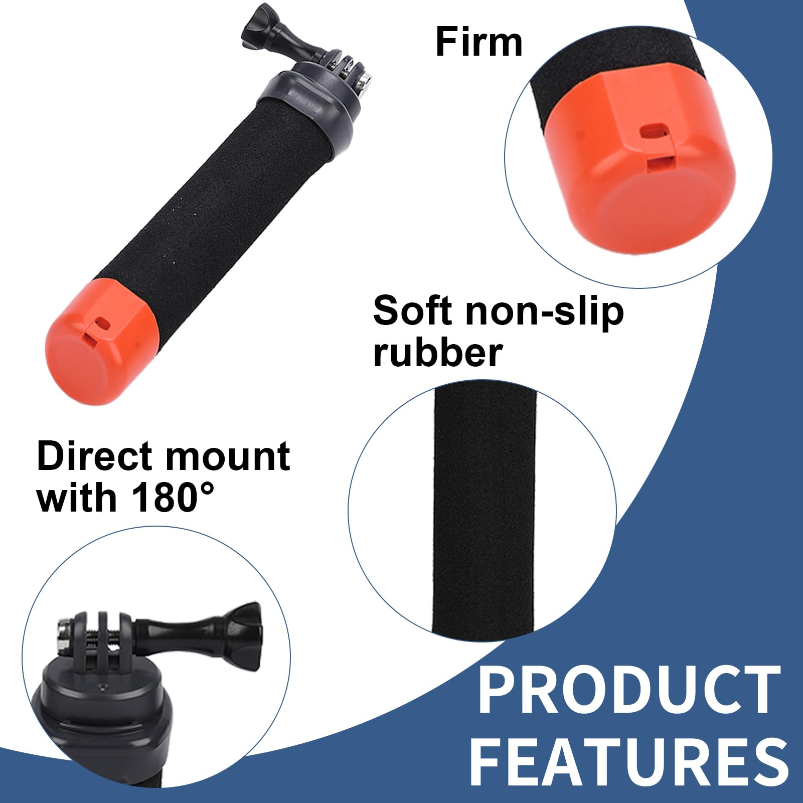 Poignée Flottante pour Caméra Sport, plongée sous-Marine Etanche Handler avec Dragonne et Corde élastique Anti-Perte pour Go Pro Hero 13/12/11/10/9/8/7/6 insta360 DJI Osmo et Autres caméras d'action
