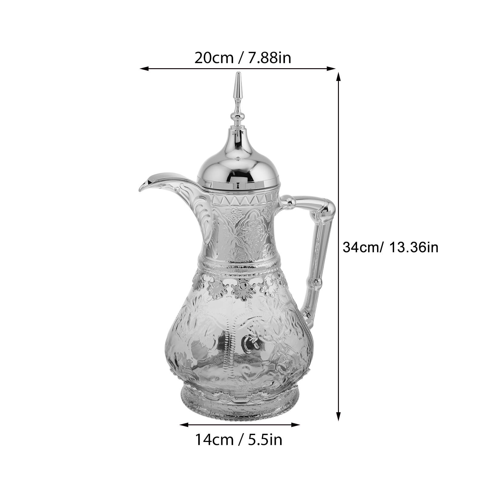Glaskaraffe mit Deckel und Ausguss Mittelgroßer Wasserkrug im Orientalischen Stil Hitze Kältebeständig Ergonomisch für Tropffreies Ausgießen für Saft Tee Kaffee und Kalte Getränke