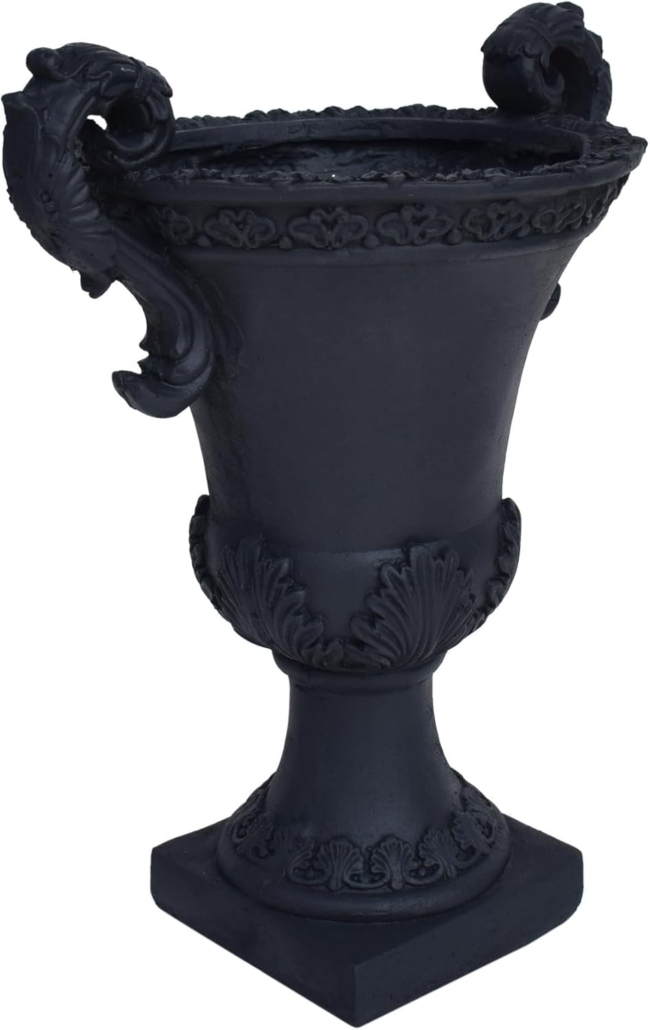 Black Urn Planter, Tall Outdoor Flower Pots with Roman Botanical Design, Durable Magnesium Oxide Pedestal Planter for Garden, Patio, or Front Porch Decoration, Weather-