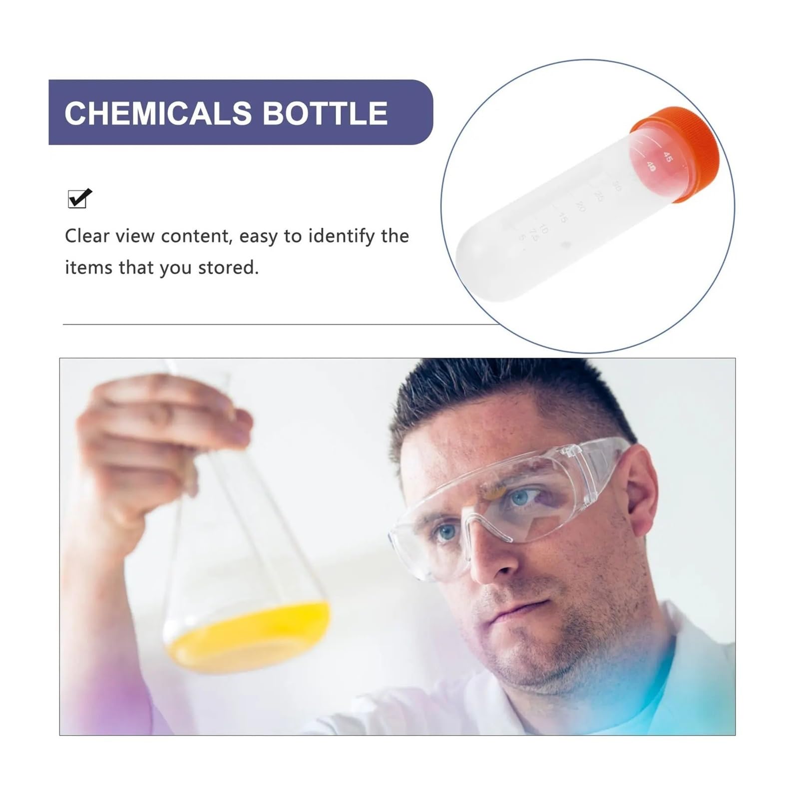 yingyingjia 100 szt. probówek wirówkowych 50 ml z zakrętką, o wysokiej przejrzystości, plastikowe fiolki laboratoryjne do eksperymentów biochemicznych i molekularnych