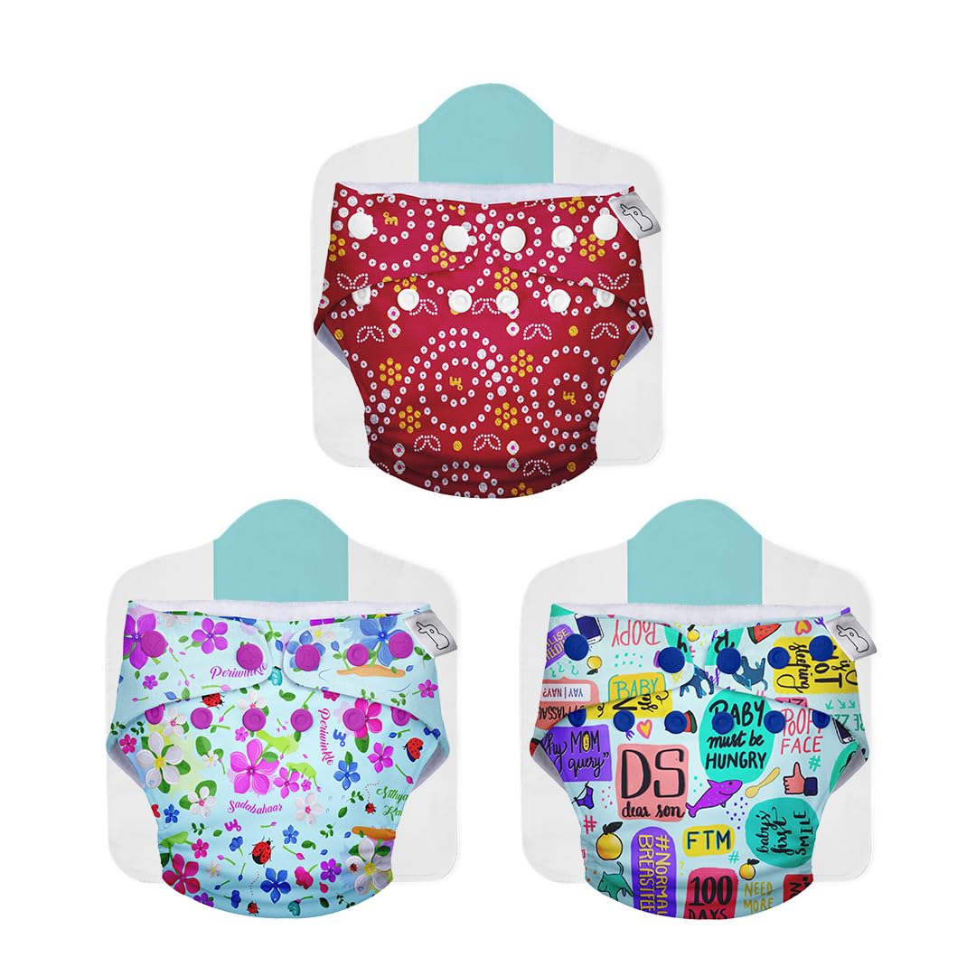 SuperBottoms Cloth Diapers for babies - Cloth Diaper Combo Pack of 3 Freesize UNO| Reusable Cloth Diapers for babies 3M to 3Y | With 3 organic cotton inserts/pads-image-4