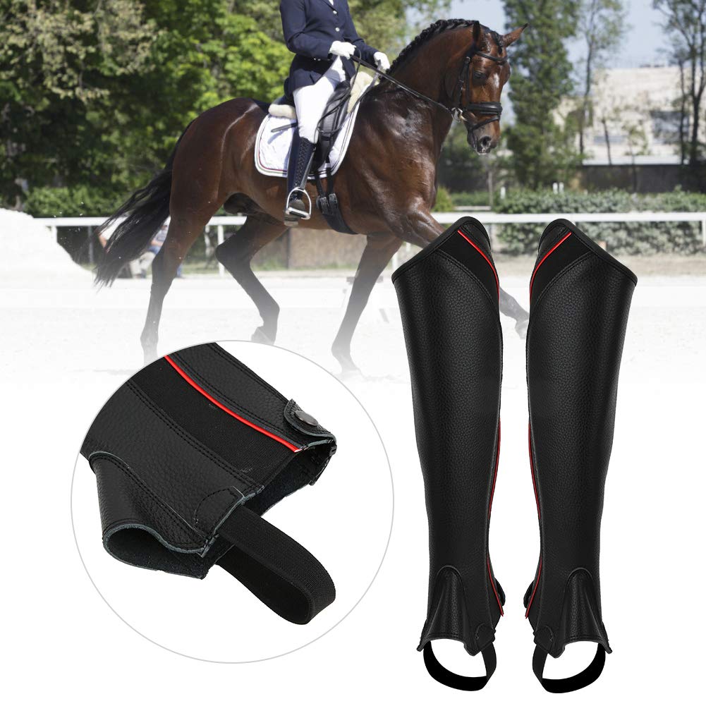 2 Unidades de Polainas ecuestres Profesionales, Mallas de Cuero para Montar a Caballo, Protectores de pantorrillas de Cuero Negro duraderos con Acabado de Primera Calidad para