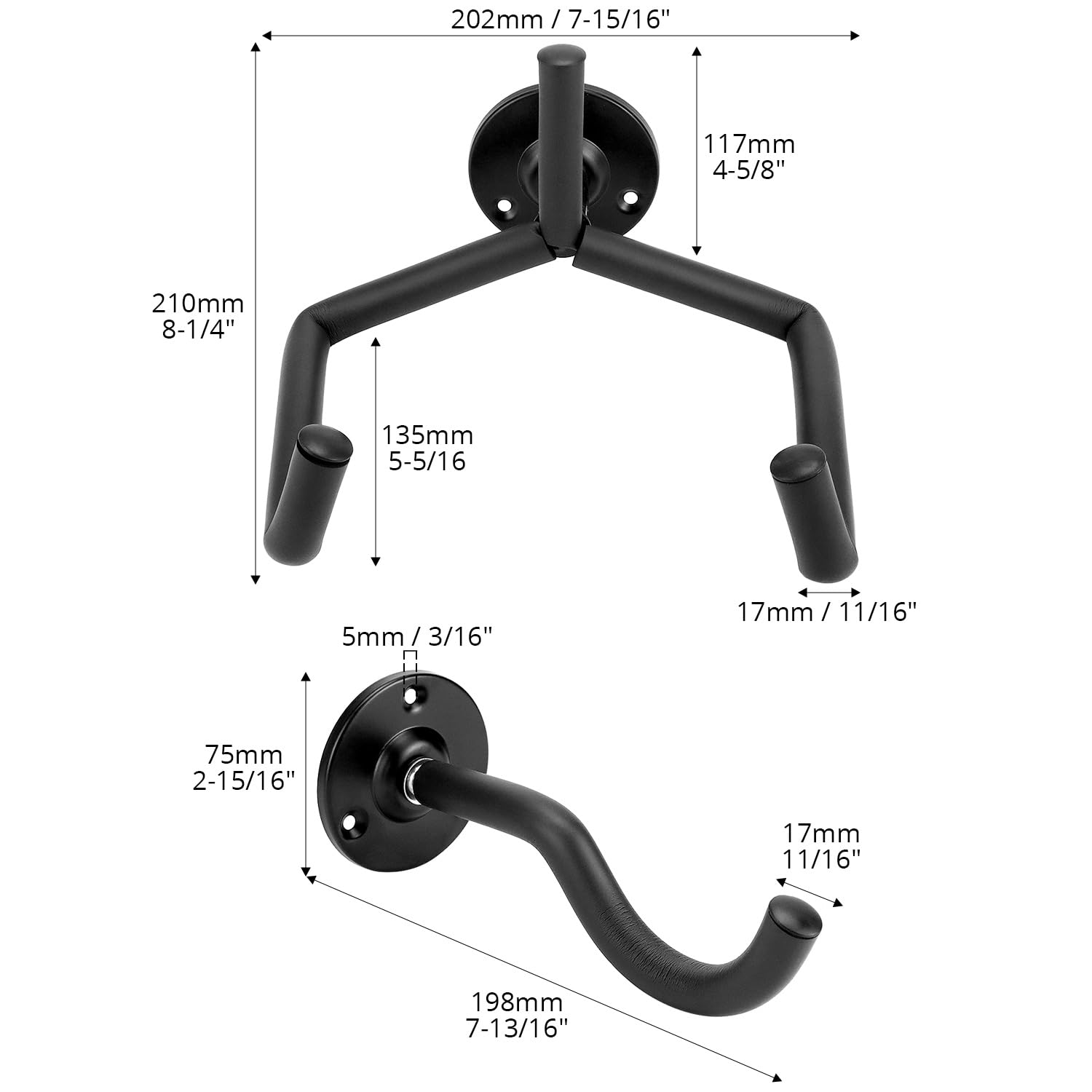 QWORK® 2 Pack Guitar Wall Mount Hanger Metal Wall Bracket with Protective Sponge for Guitars Ukuleles, and More - Image 2
