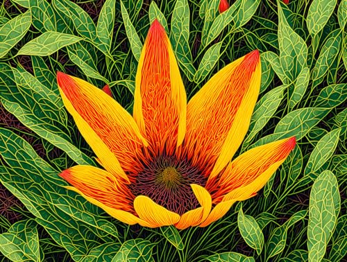 Linogravure fleur d'araignée Meechi, une œuvre poétique 3 couleurs pour s'évader