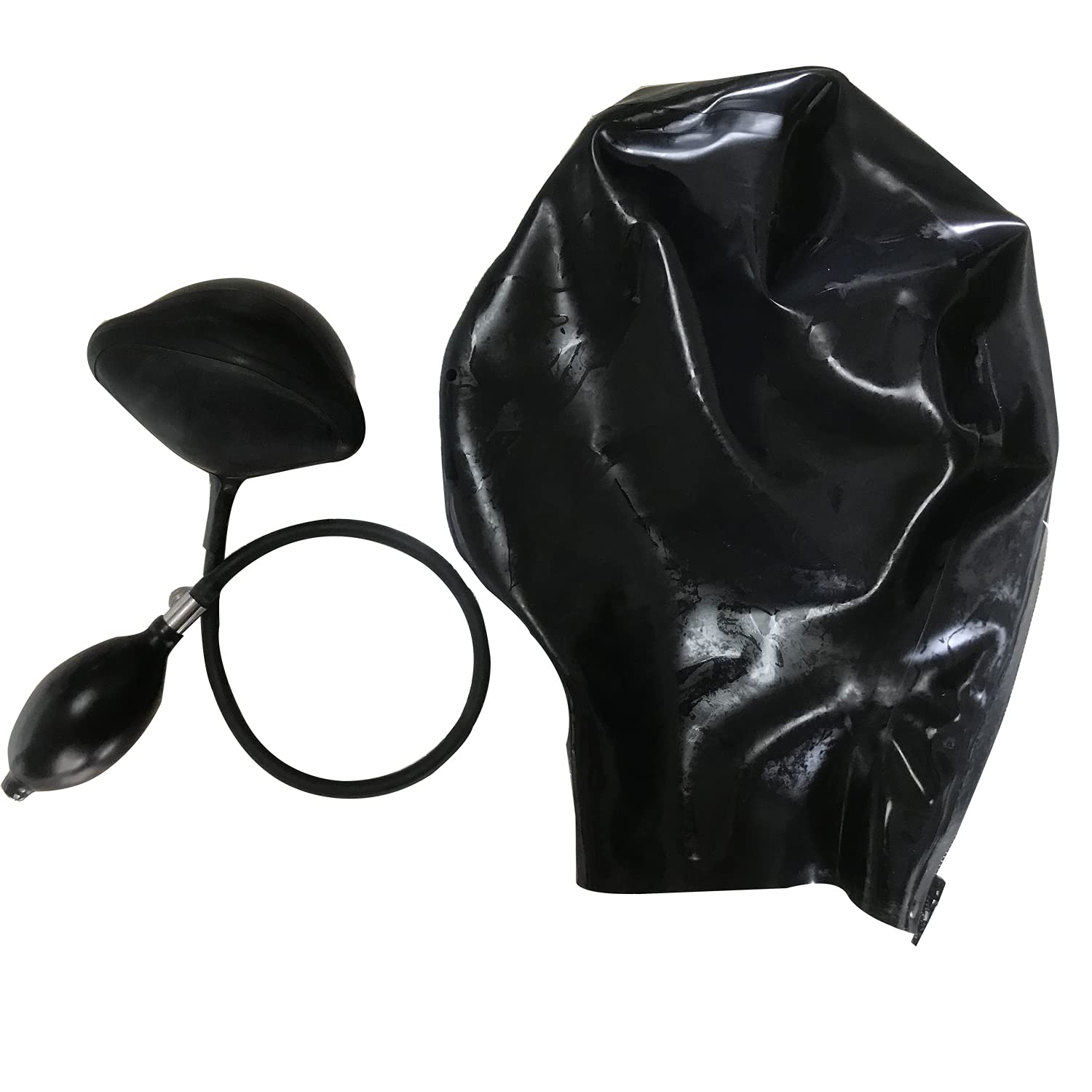 MFMYEE Masque en latex bondage, bâillon gonflable amovible et entièrement fermé, masque pour jeux de rôle SM, coiffe pour soirée d'Halloween. (M)