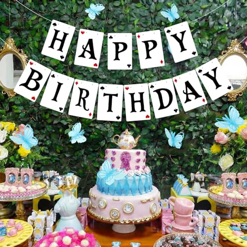 Resurhang 8 Pcs Wonderland Tea Party Decorations 2 6.6ft Happy Birthday...