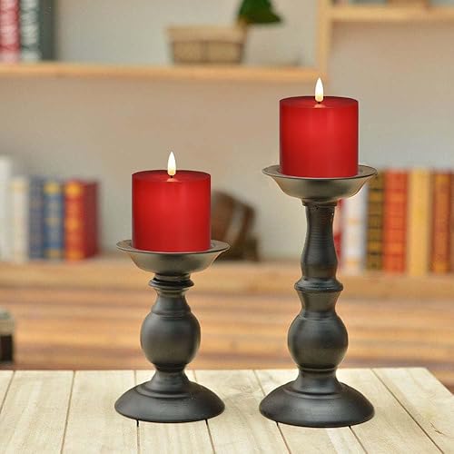 Miniatura 2 de Juego de 2 velas rojas sin llama (3 x 3 pulgadas), velas LED parpadeantes de cera real que funcionan con pilas con temporizador de control remoto