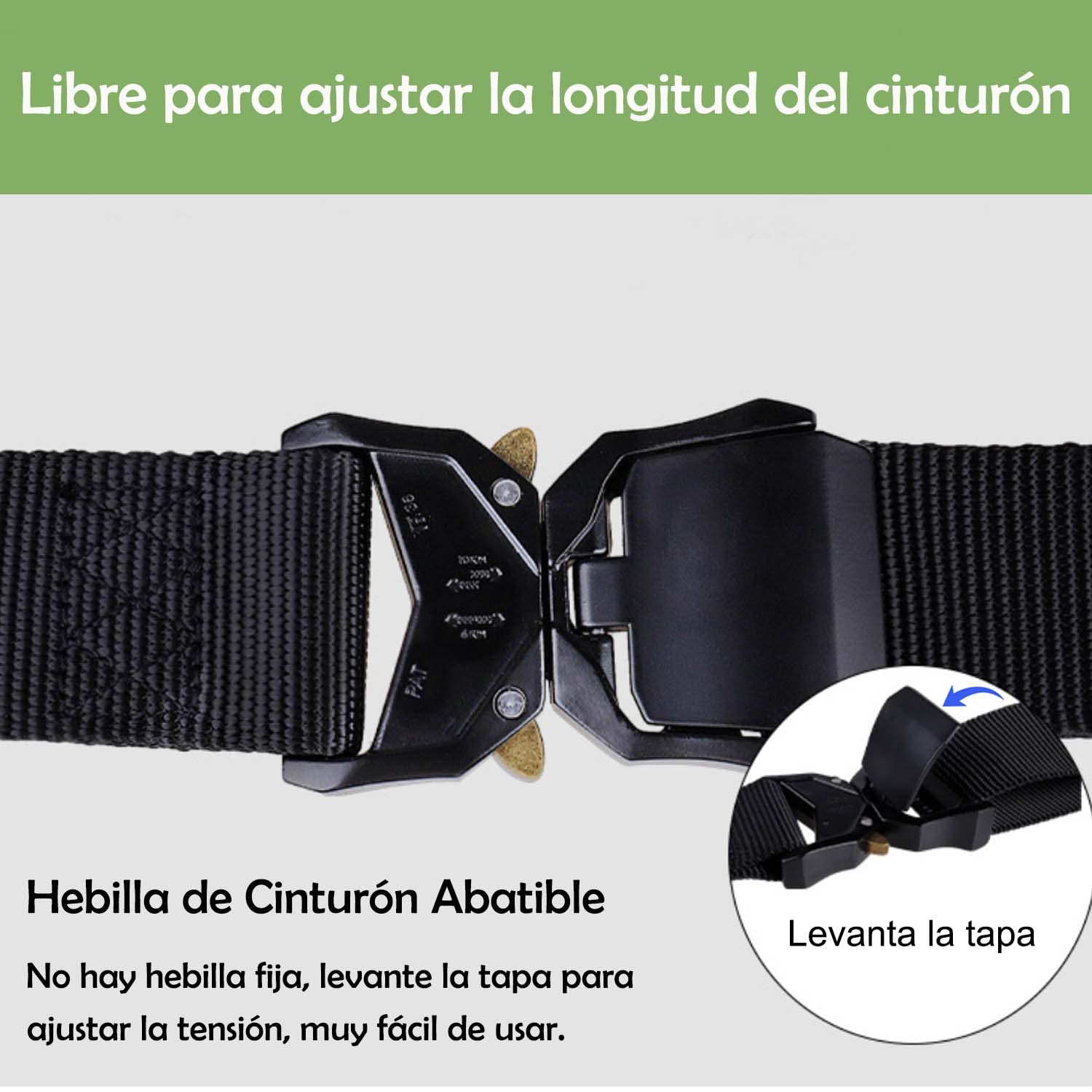Cinturón Táctico para Hombres, Cinturón de Alto Rendimiento de 1.5 Pulgadas Cinturón Hebilla de Metal de Liberación Rápida, Cinturón de Senderismo con Gancho(Negro)