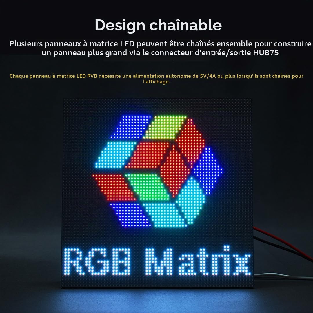 Waveshare RGB Full-Color LED Matrix Panel, 5mm Pitch, 64×32 Pixels, Adjustable Brightness