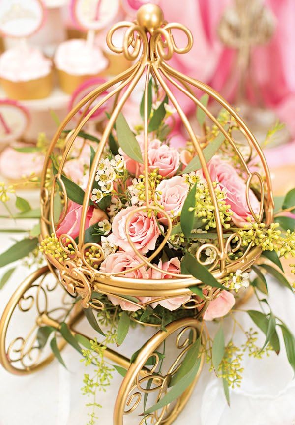 NAYAB Cinderella's Pumpkin Carriage Table Centrepiece | Party Favours & Candy Box for Wedding, Birthday Party, Festivals & Girl's Room Decorations Without Flowers (Gold)