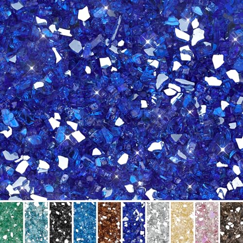 Image of Skyflame High Luster 10-Pound Fire Glass for Fire Pit Fireplace Landscaping, 1 /4-Inch Cobalt Blue Reflective