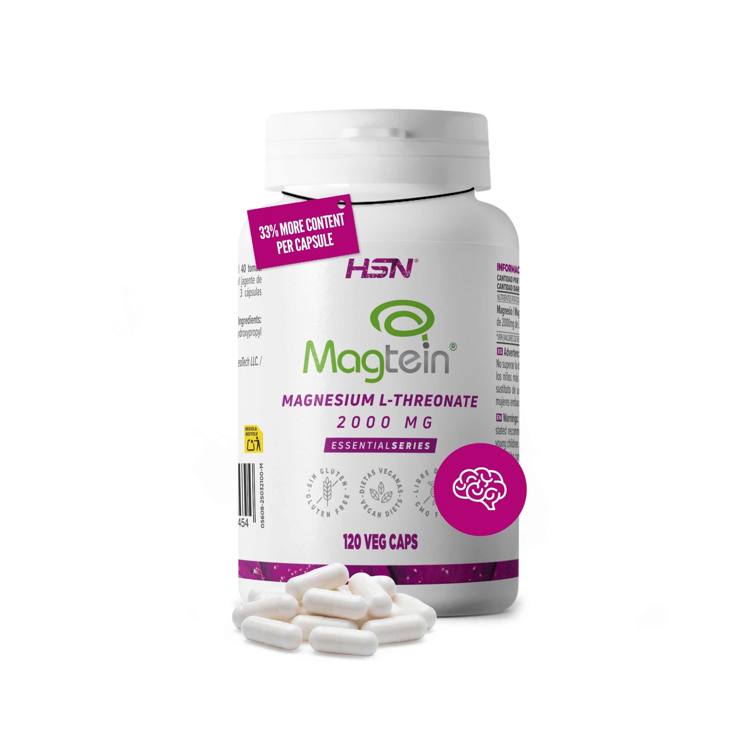 HSN Magtein® L-Treonato de Magnesio 2000mg +33% Contenido por Cápsula | 120 Cápsulas Vegetales | 40 Días Suministro Magnesio Treonato de Alta Biodisponibilidad | Vegano y Sin Gluten