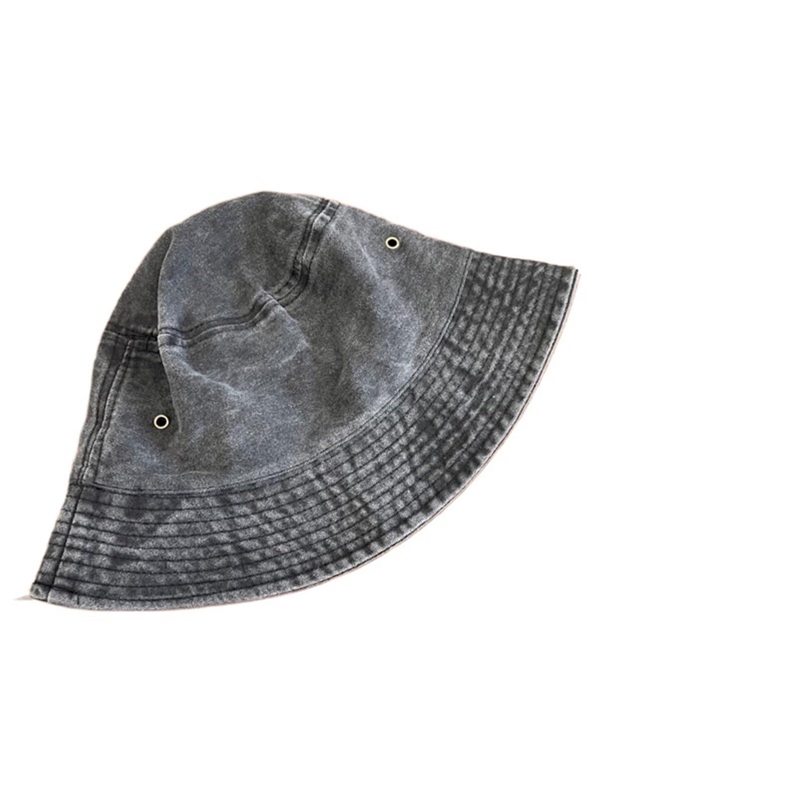 TRRYUIP Bucket Hat Washed Denim Bucket Hat Women Fisherman's Unisex Caps(Black gray)