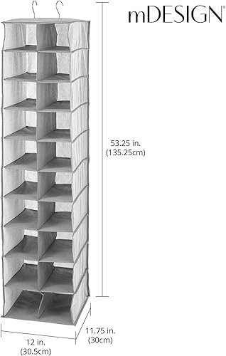 Miniatura 3 de mDesign Organizador de armario de tela suave, para zapatos, bolsos, embragues, accesorios, grande, 20 estantes sobre la barra de almacenamiento,