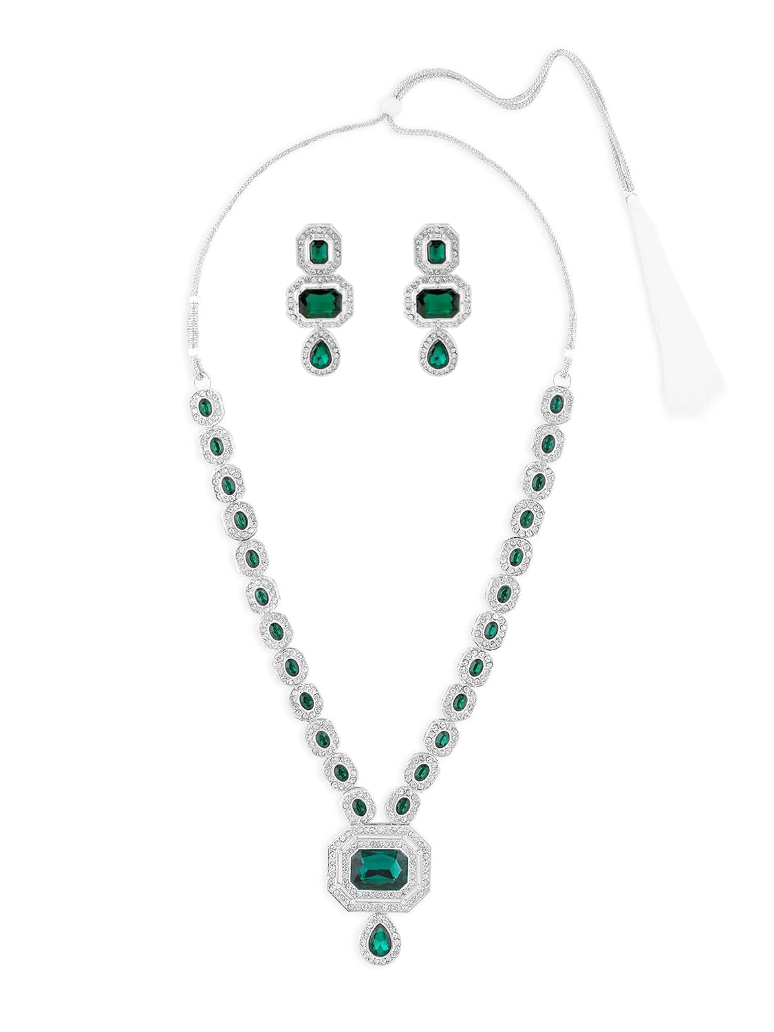 ZAVERI PEARLS Green Stones Dazzling Austrian Diamonds Fusion Wear Necklace & Earring Set For Women-ZPFK21797