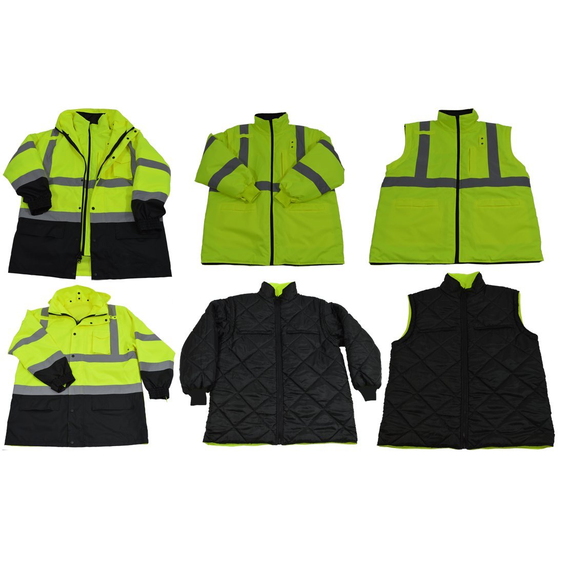 212 Main Lime & Black Two Tone Waterproof 6-In-1 Parka Jacket Ansi Class 3 Light Weight Outer Jacket & Thermal Inner Inner Jacket Removable Hood Extra Large