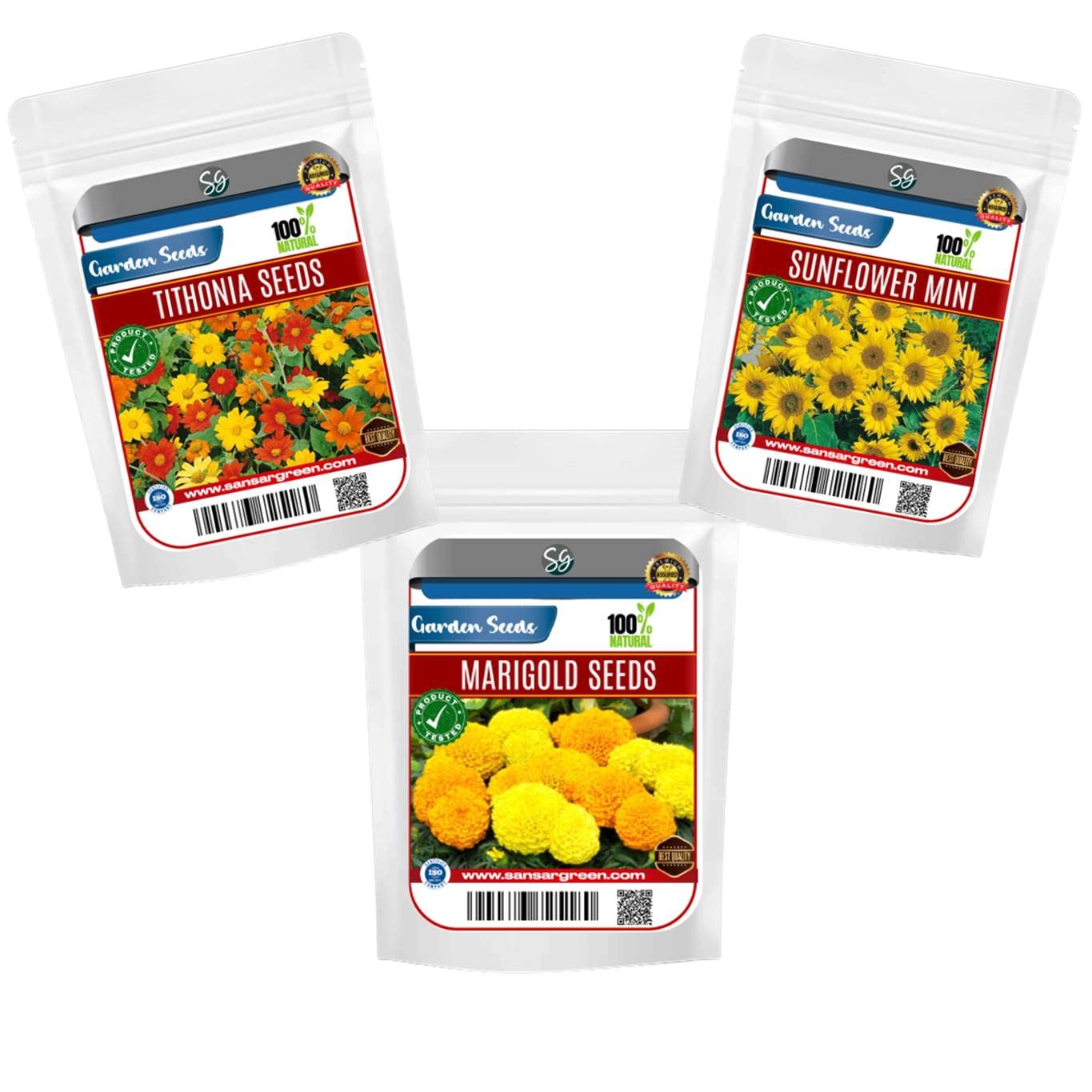 Sansar Green® Combo Pack of 3 Flower Seeds (Tithonia, Marigold, Sunflower Mini) (B0BSH2J675) Amazon Price History, Amazon Price Tracker