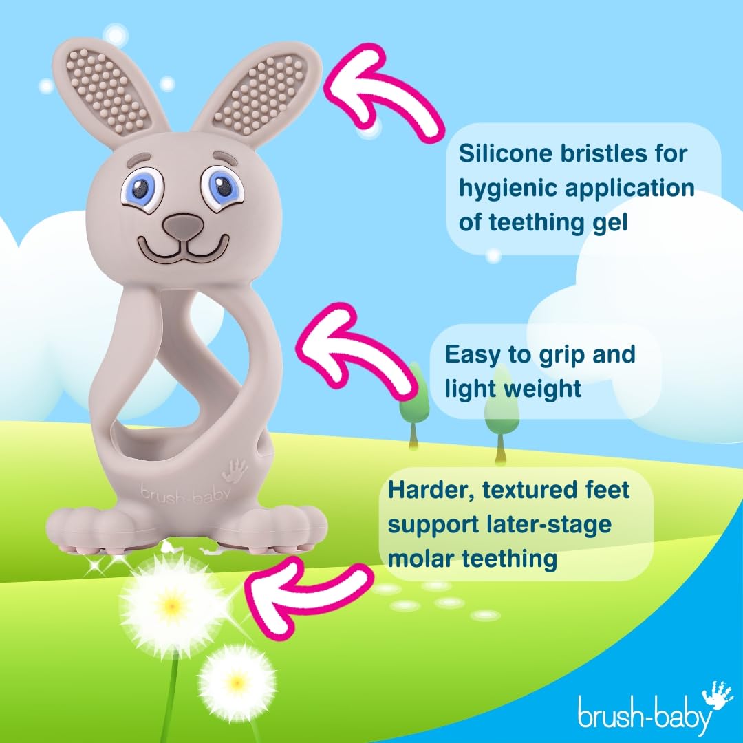 Brush-Baby, Bobbie Bunny Teether Toy, Cappuccino Grey, Fun, Engaging, Sensory Teething Toy for Babies 0-3 Years, BPA Free - Image 4