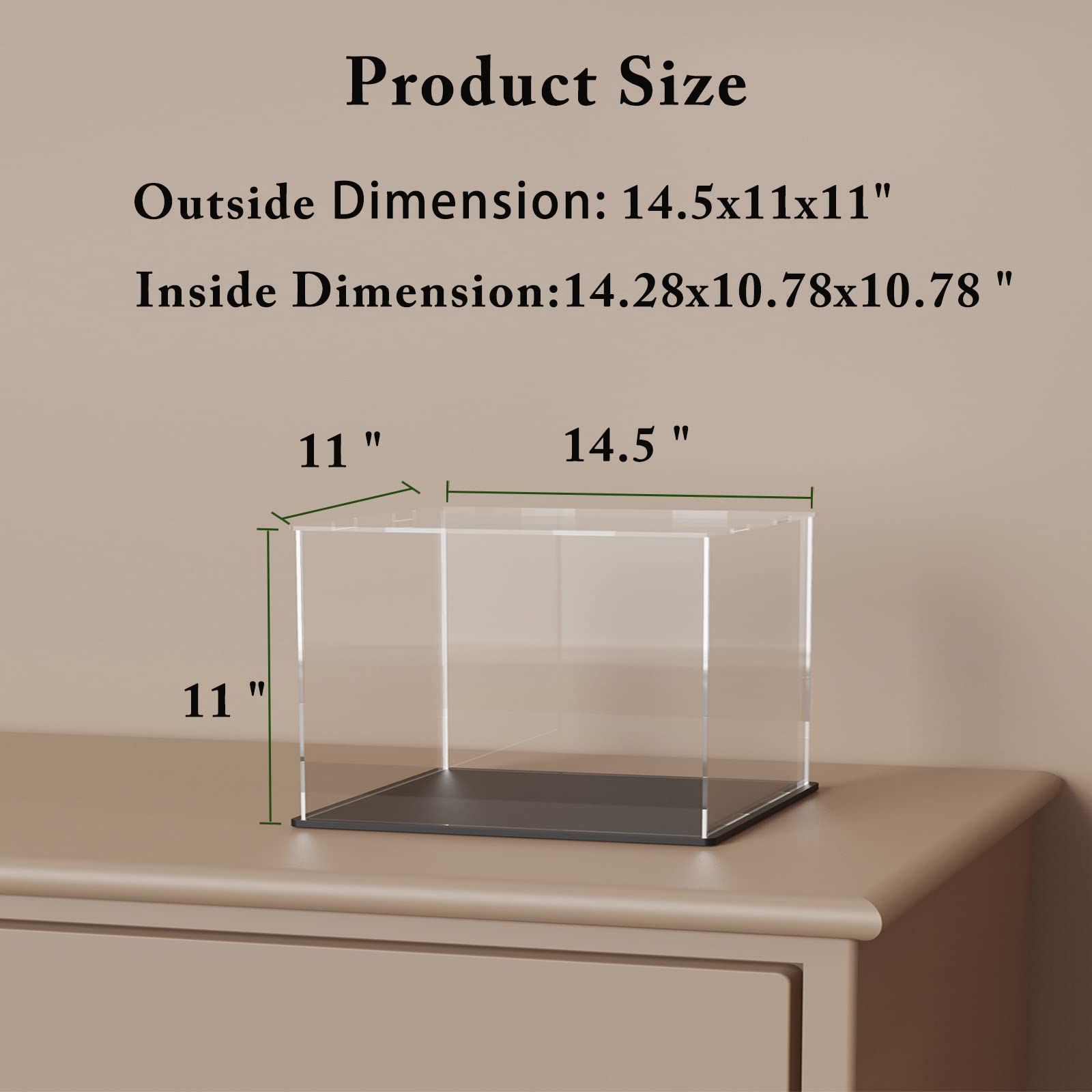 Vitrina de 14.5 x 11 x 11 pulgadas, caja de exhibición acrílica para coleccionables, vitrina acrílica a prueba de polvo con tapa y base negra mate para modelos y figuras de acción
