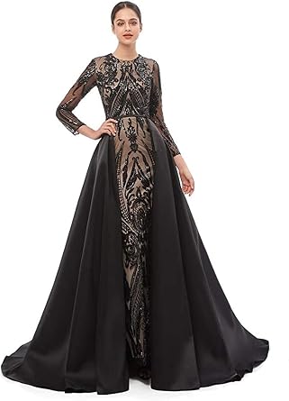 Detachable Train Sequined Mermaid Prom Evening Shower Party Dress Celebrity Pageant Gown