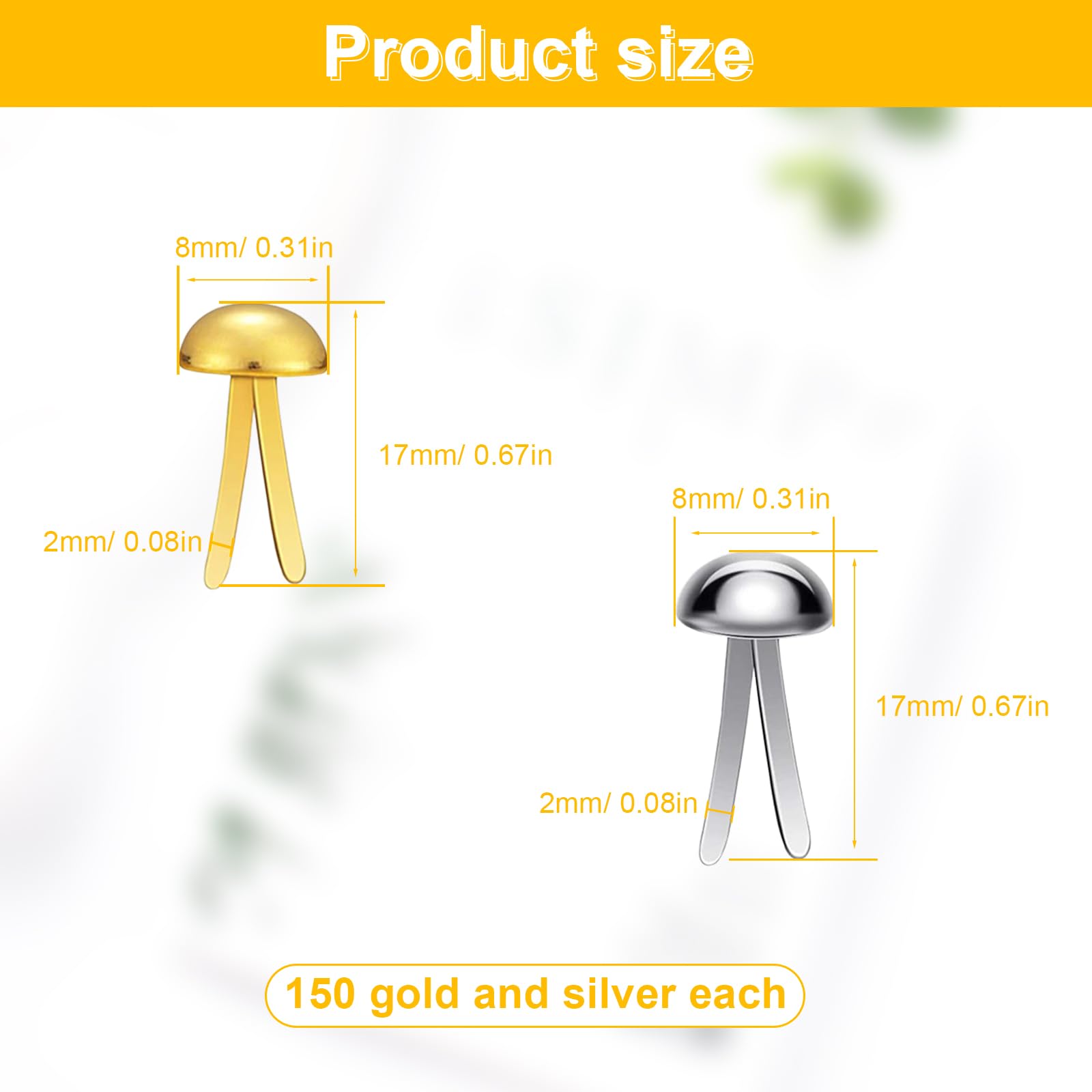 Fermacampioni Metallo 8 mm Tondi 300 Pezzi Oro e Argento Clip a Testa Tonda per Scrapbooking