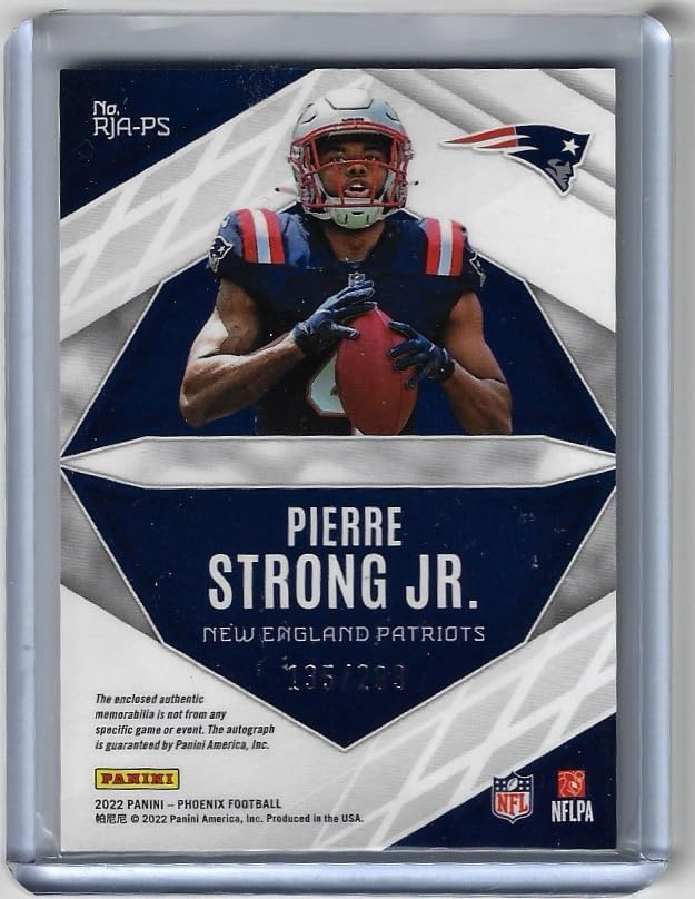 Pierre Strong Autographed & Serial Numbered #135/299 Game Used Jersery Relic Memorablia Rookie Card Collectible Football Card - 2022 Panini Pheonix Football Card #RJS-PS (Patriots)
