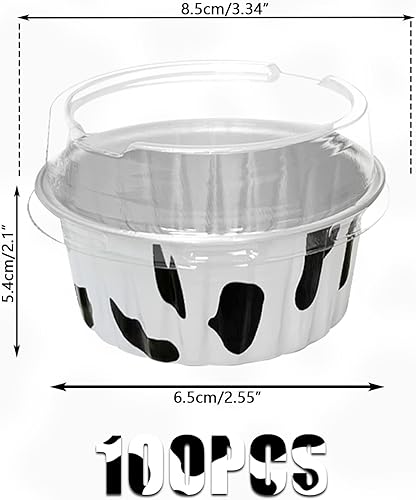 Miniatura 2 de 100 vasos de aluminio con tapas, 5 onzas desechables Ramekin para hornear, moldes para magdalenas, mini moldes de papel de aluminio para cupcakes