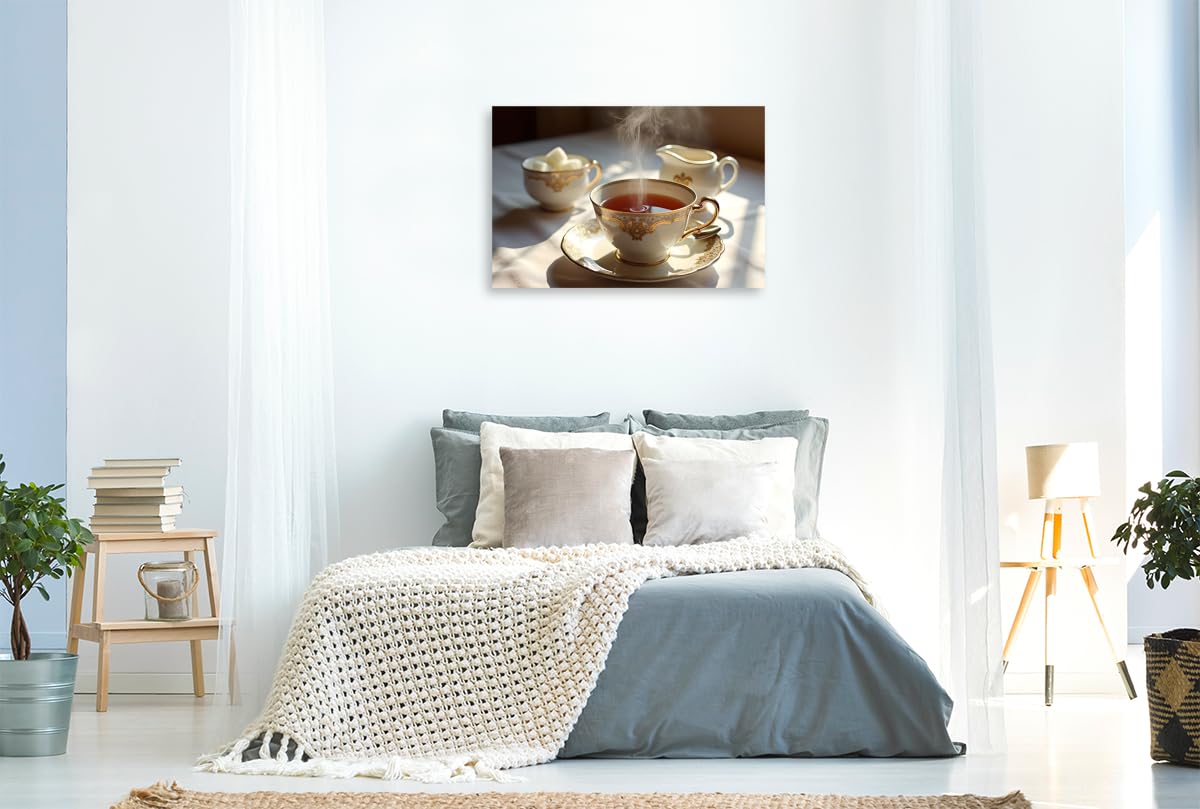 CALVENDO Premium Textil-Leinwand 90 x 60 cm Querformat Schwarzer Tee Genuss | Wandbild, HD-Bild auf Keilrahmen, Wanddekoration, Kunstdruck von Claudia Schimmack