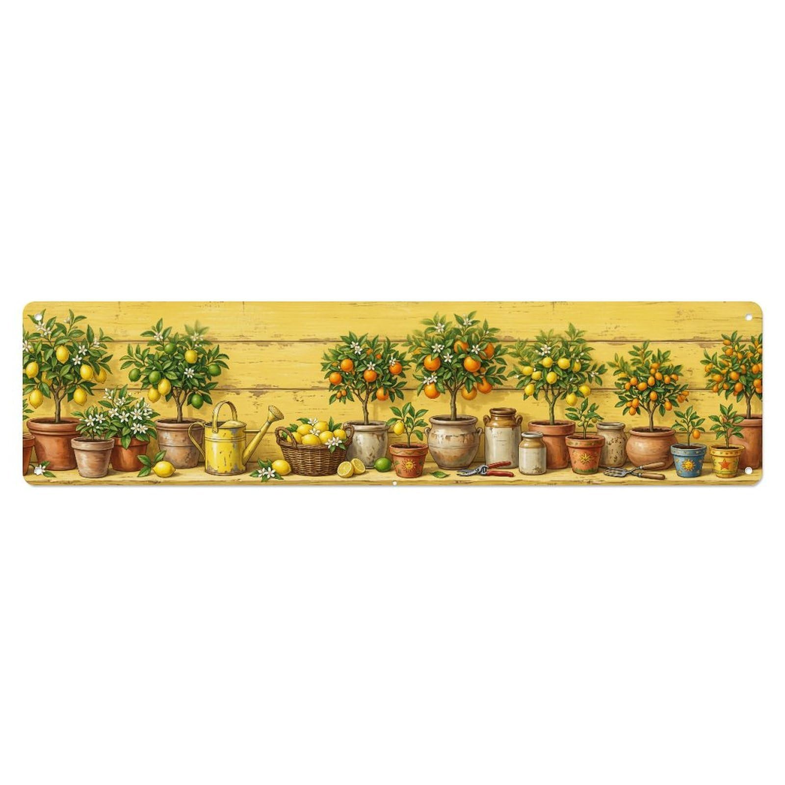 Fqnyr Style Metal Tin Sign Garden Tools Vintage Lemon Grove Citrus Pattern