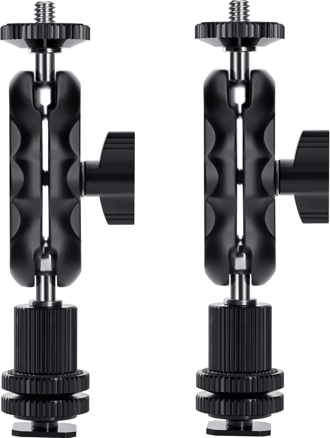 Magic Arm Cool Ballhead Double Ball Head Adapter with 1/4’’ Screw and Cold Shoe Mount - 2 Pack for Cameras, Camcorders, Monitor, Flash, LED Light, Microphone, and More