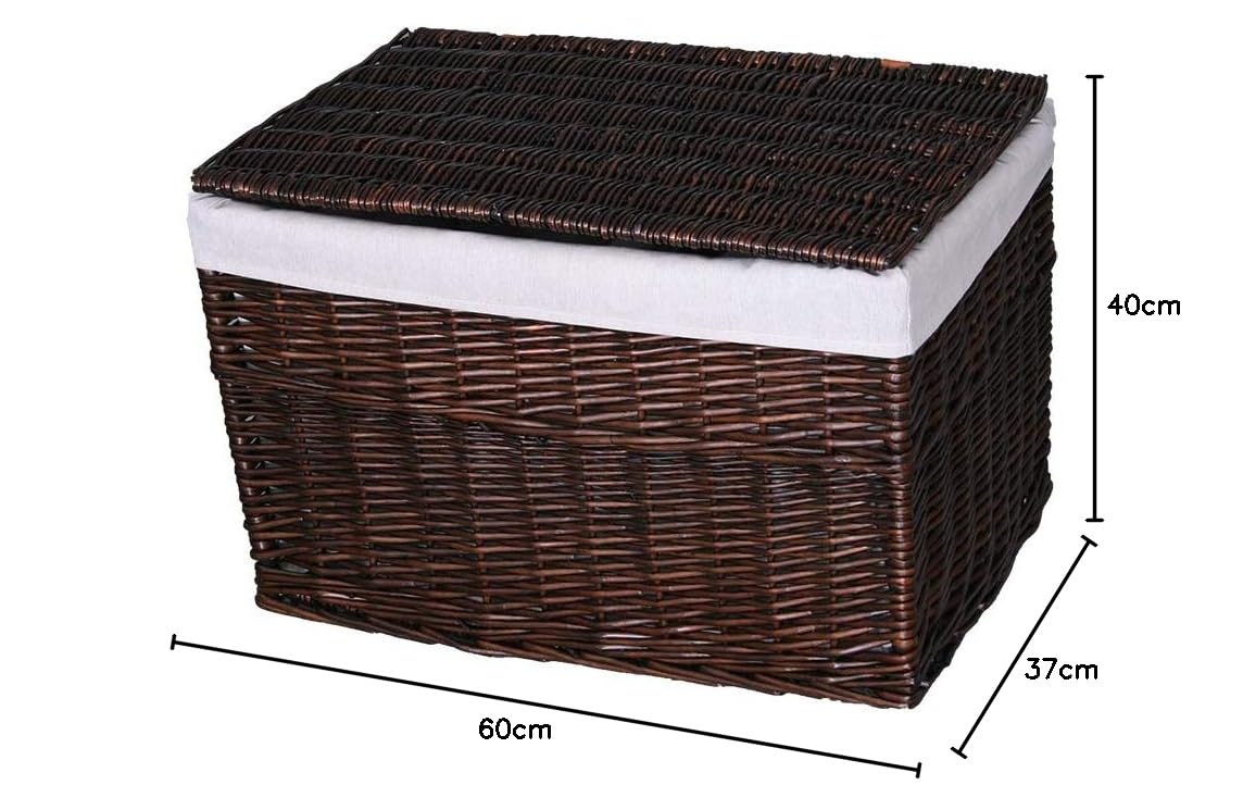 Baúl Mimbre Decoración Almacenaje Rectangular 60x40x40 cm Marrón Oscuro con Forro Beige