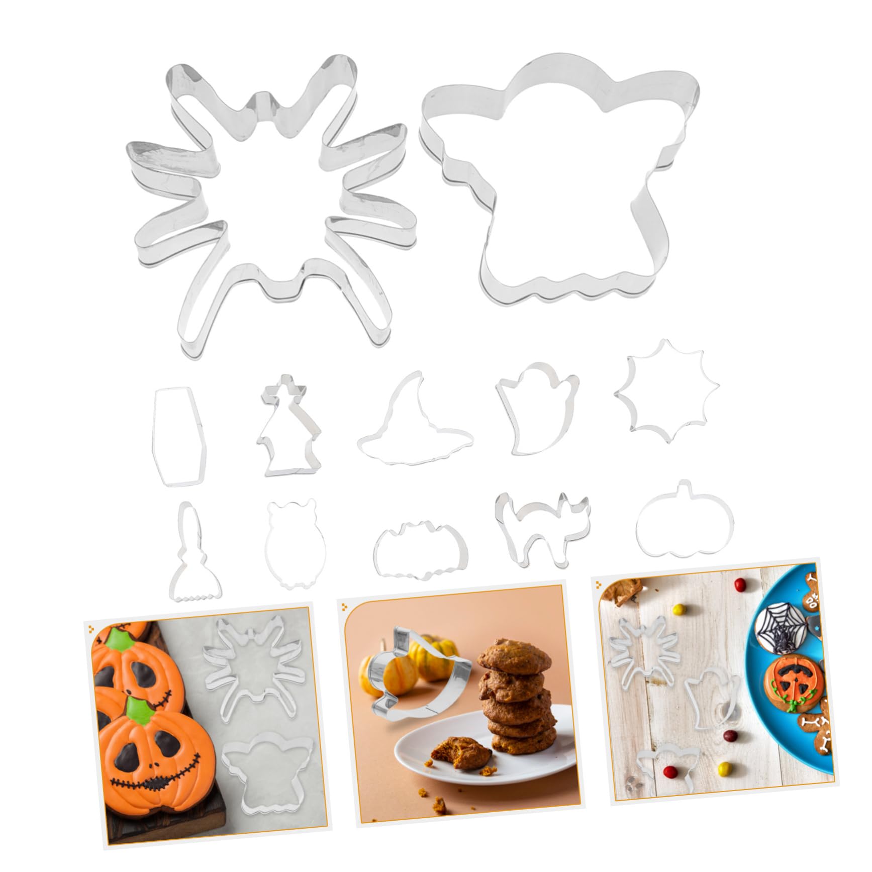 Ciieeo 3 Ensembles Moule De Cuisson Décoration Biscuit D'halloween Automne Emporte-pièce À La Citrouille Adorables Emporte-pièces Cookie Acier Inoxydable 430 Silver 12 Pièces * 3