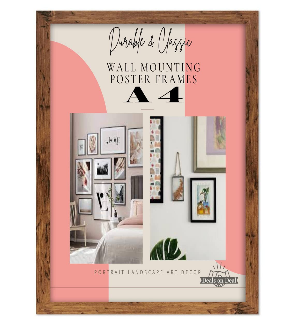 DEALS ON DEAL Modern Wooden A4 frame Picture Frame Photo Frame Wall Art Poster Frames With Clear Perspex Safety Glass to Hang Portrait or Landscape (A4 (21.0 x 29.7cm), RUSTIC)