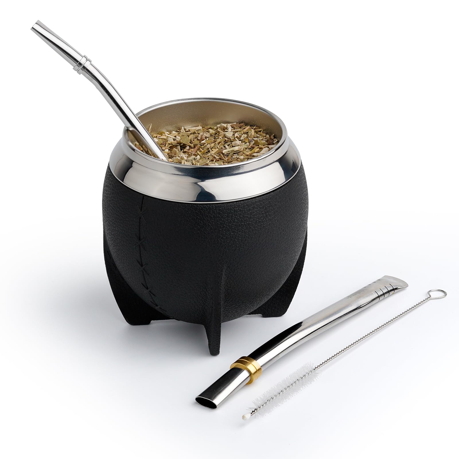 Mate Vaso Plástico Elegante y Duradero - Forma Torpe y Fácil de Limpiar - Vaso con Dos Bombillas y Cepillo para Limpiar 280ml