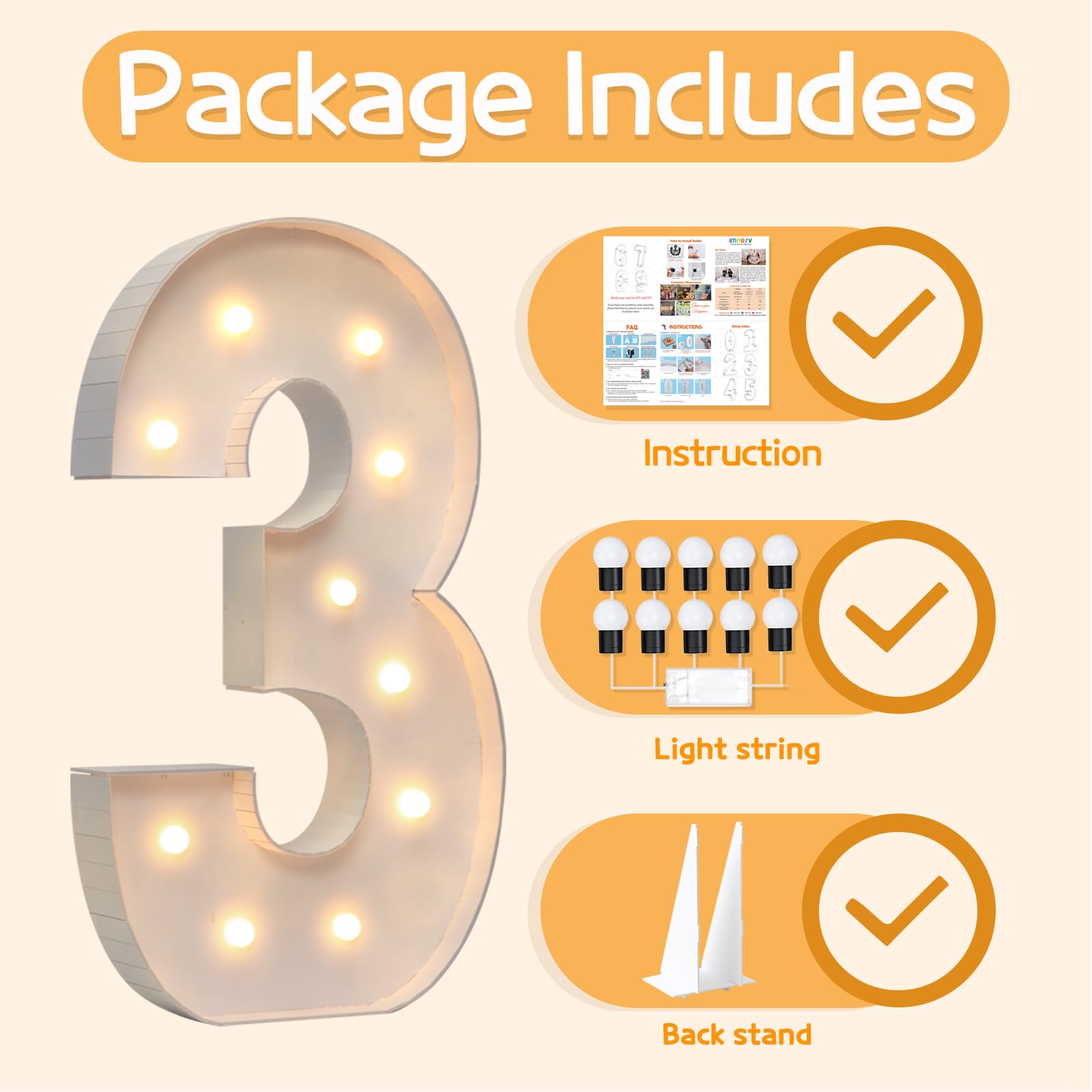 4FT Marquee Light Up Numbers Letters, Mosaic Numbers for Balloons, Number 3 Balloon for 30th 13th Birthday Decorations, Party Decor, Anniversary Decoration, Gaint Marquee Numbers